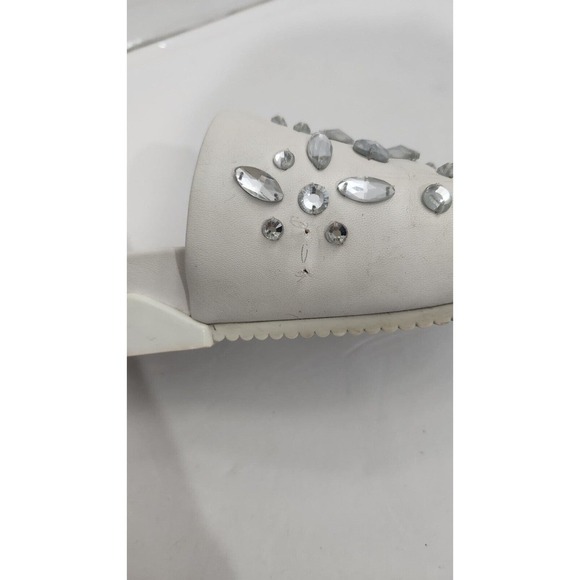 Tory Burch Womens Brae Rhinestones Crystals Embellished Leather Slides White 6.5 - Picture 6 of 8
